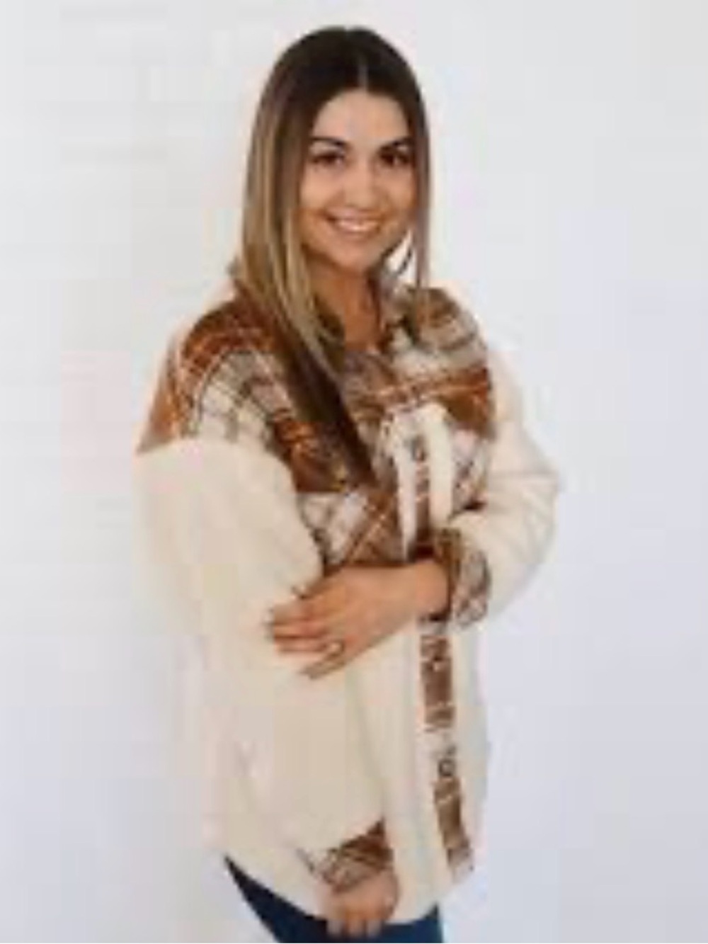 Vanilla Bay Cream & Brown Plaid Teddy Jacket